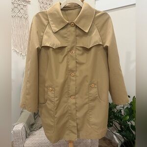 Sears Khaki Button Front Lightweight Coat Vintage Trench Style Medium